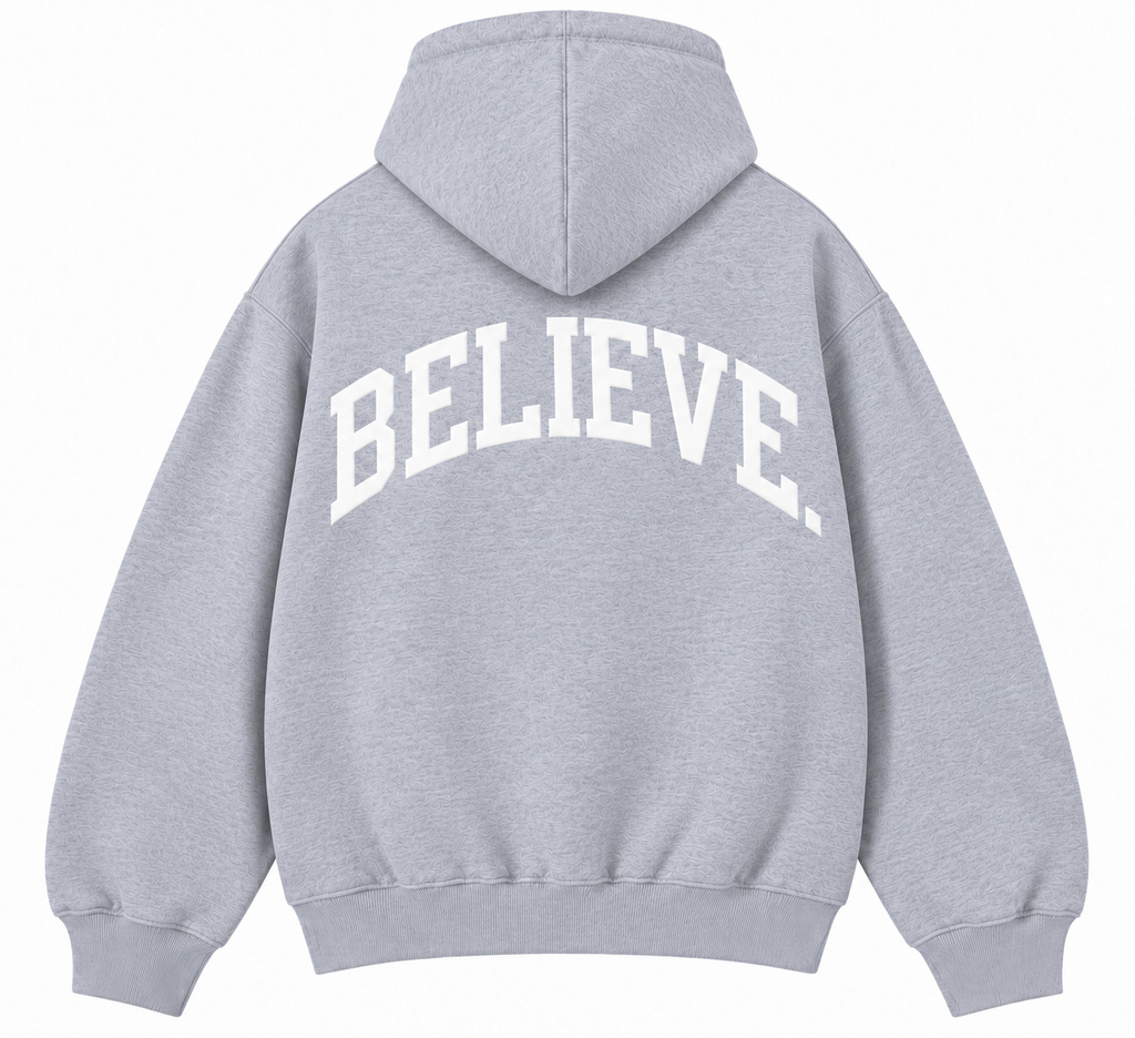 BELIEVE. Light Grey Signature Hoodie
