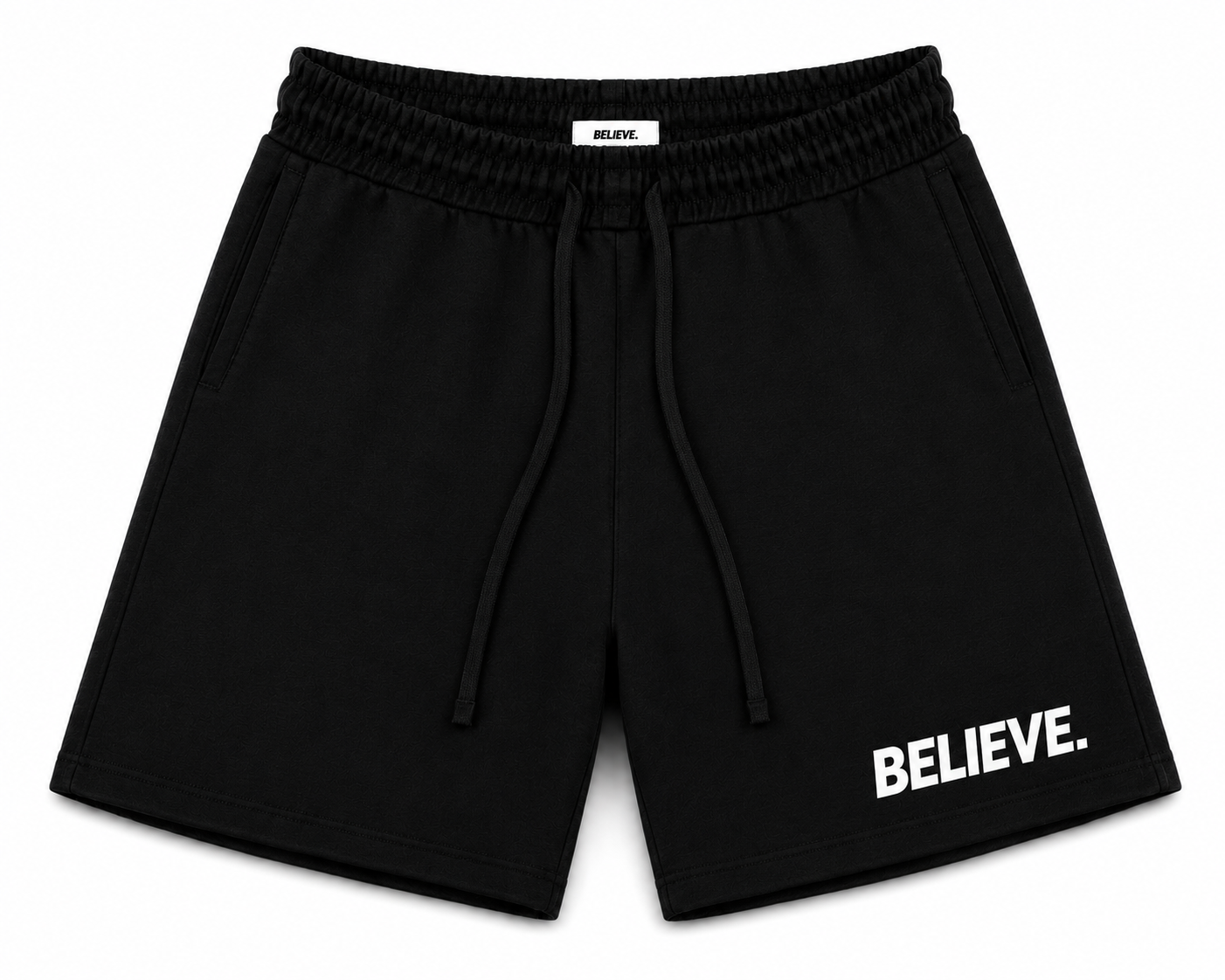BELIEVE. Essential Shorts – Black / White