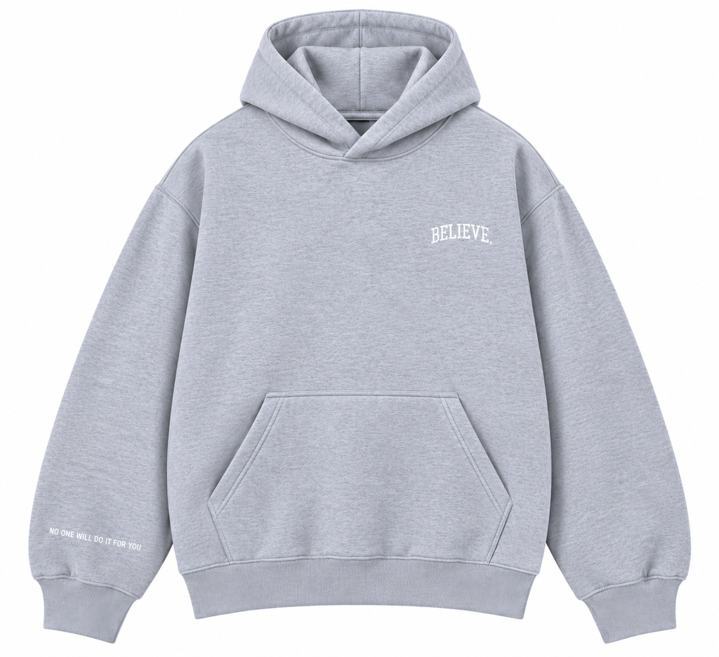 BELIEVE. Light Grey Signature Hoodie