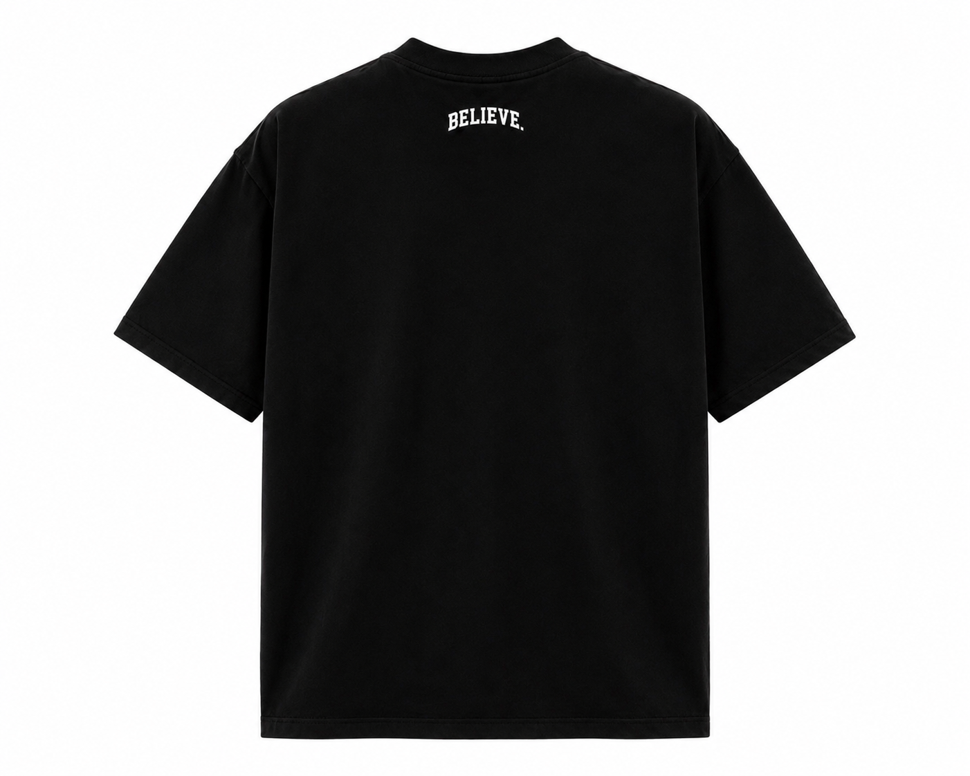 BELIEVE. Varsity Tee – Black / White