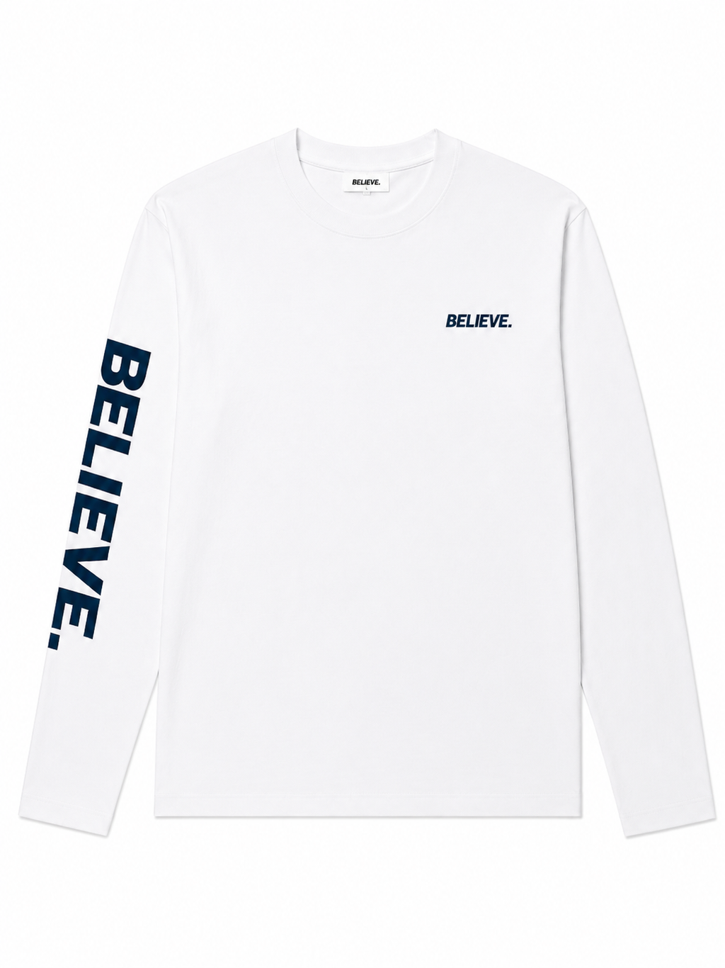 BELIEVE. Essential Long Sleeve – White / Navy