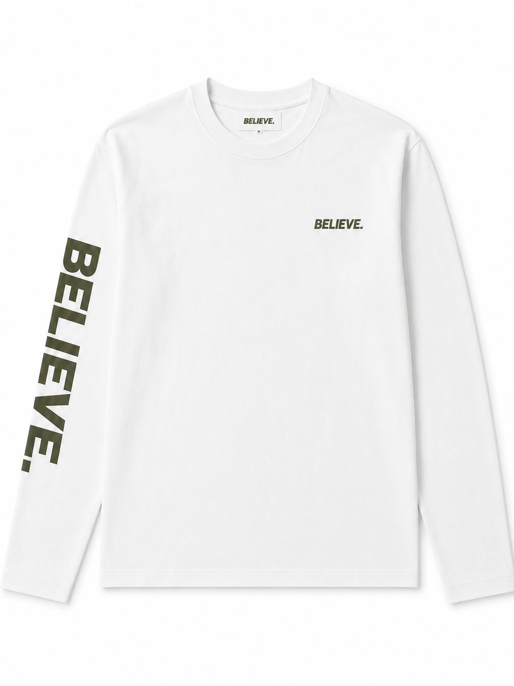 BELIEVE. Essential Long Sleeve – White / Olive