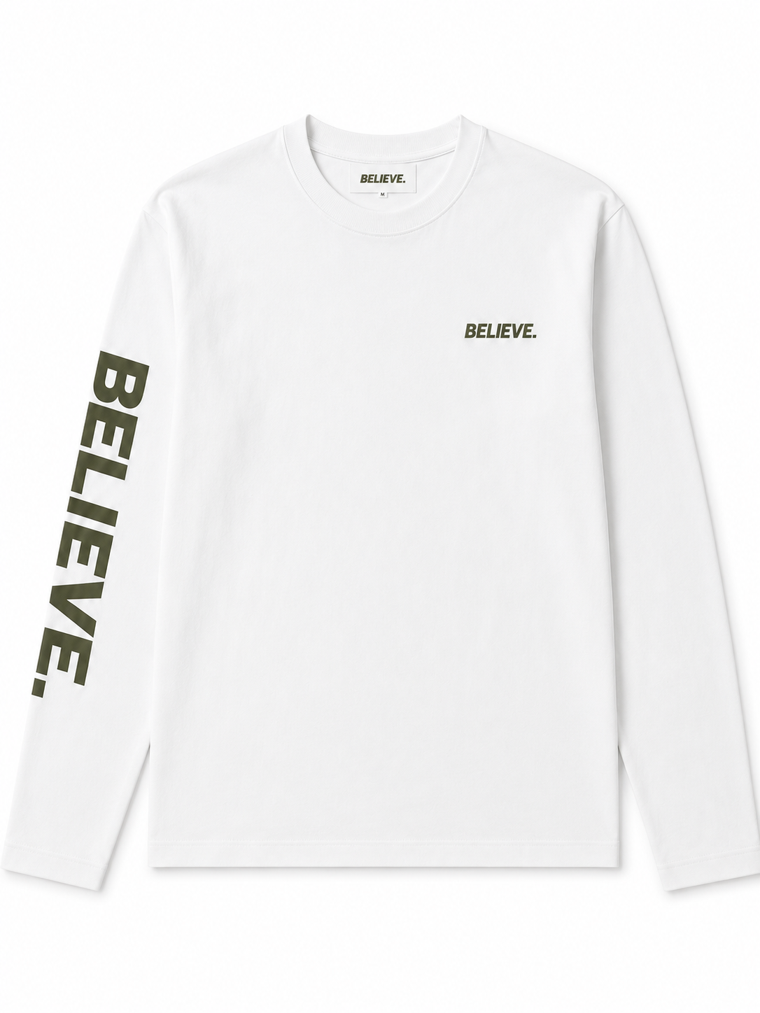 BELIEVE. Essential Long Sleeve – White / Olive