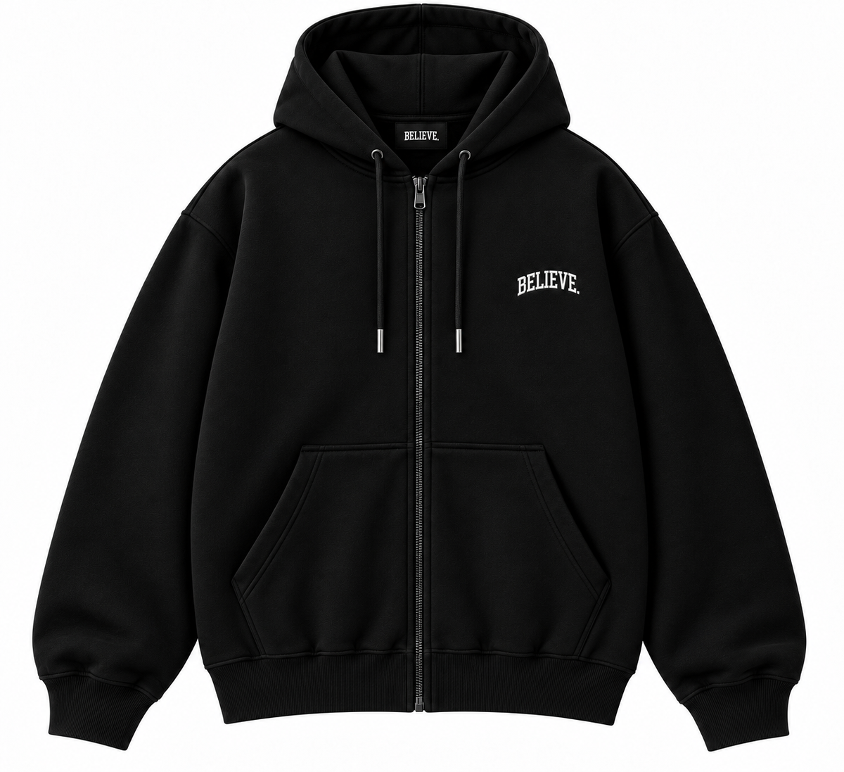 BELIEVE. Black Zip-Up Hoodie